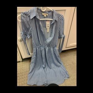 Monteau Stripes Button-Up Collared Dress